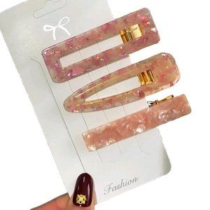Pink Acrylic Resin Hair Barrettes Clips - Set of 3